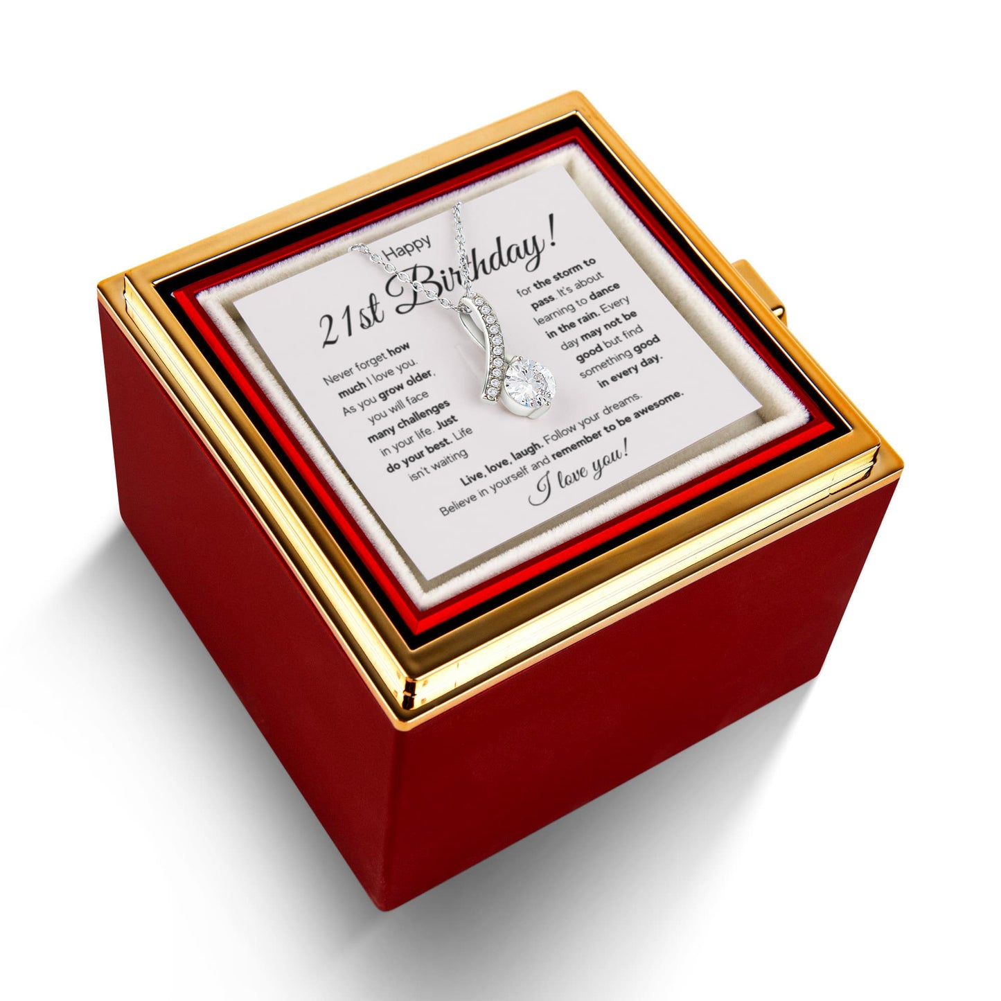 21ST BIRTHDAY RAIN ALLURING NECKLACE ROSE BOX GIFT SET