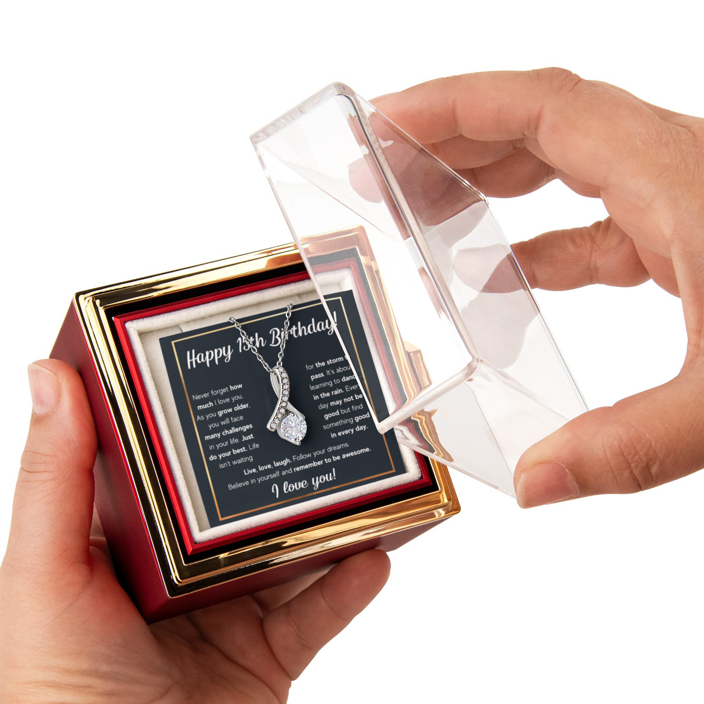 HAPPY 15TH BIRTHDAY RAIN ALLURING NECKLACE ROSE BOX GIFT SET