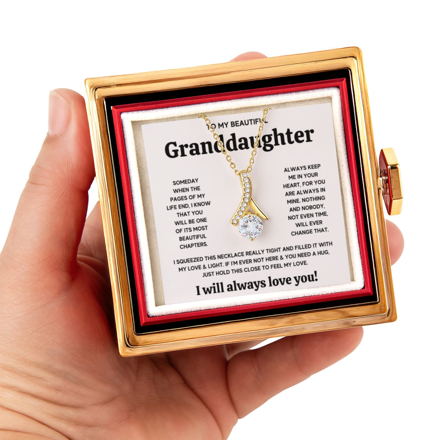 TO MY GRANDDAUGHTER SQUEEZED ALLURING NECKLACE ROSE GIFT SET