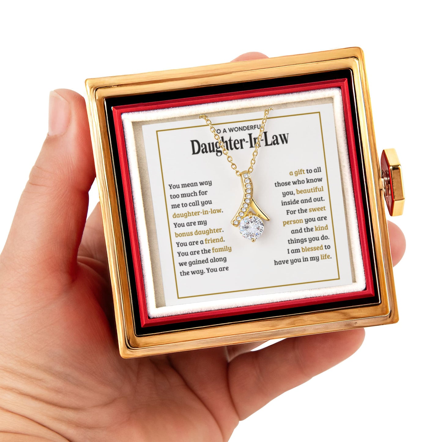 TO MY DAUGHTER IN LAW SWEET PERSON ALLURING BEAUTY NECKLACE ROSE BOX GIFT SET