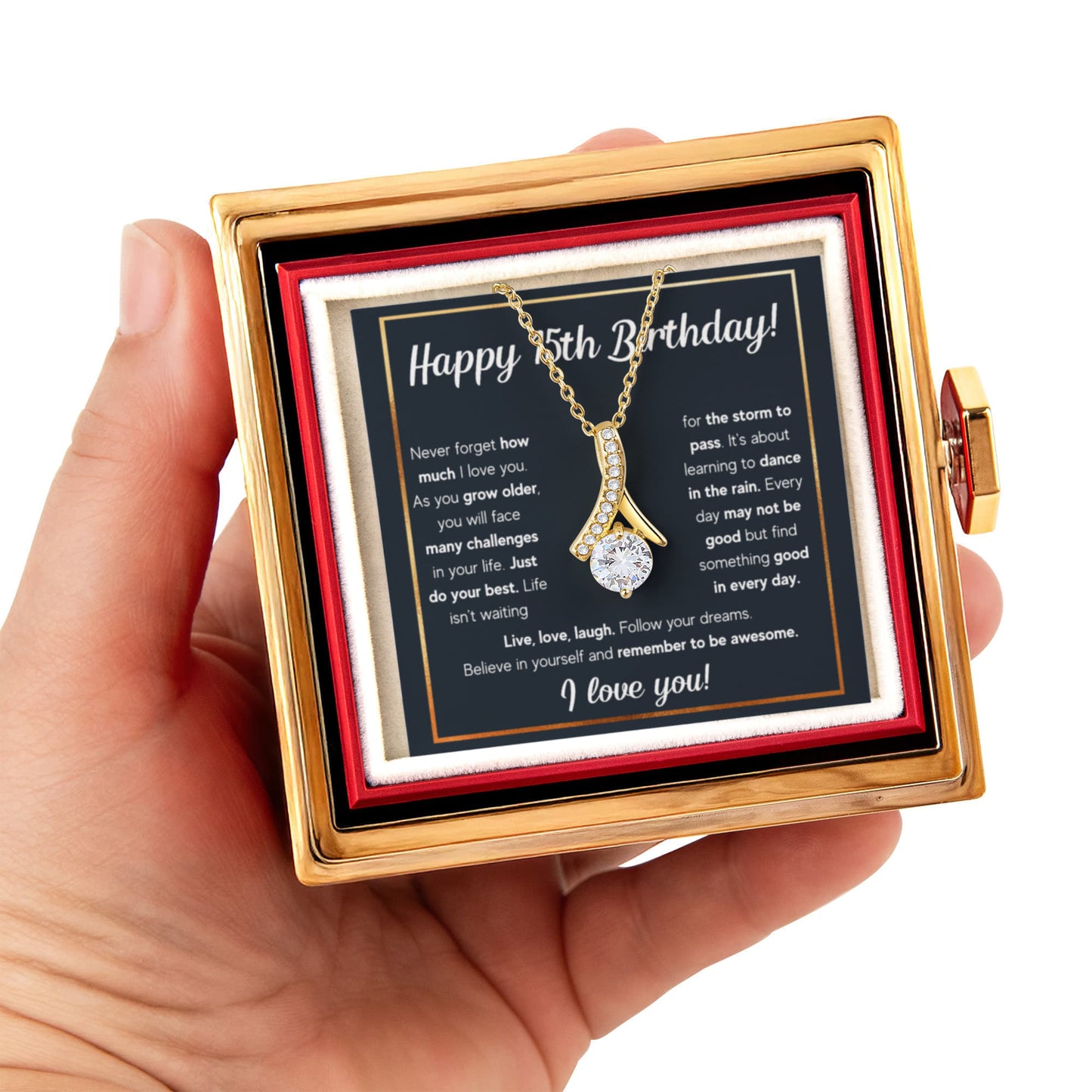 HAPPY 15TH BIRTHDAY RAIN ALLURING NECKLACE ROSE BOX GIFT SET