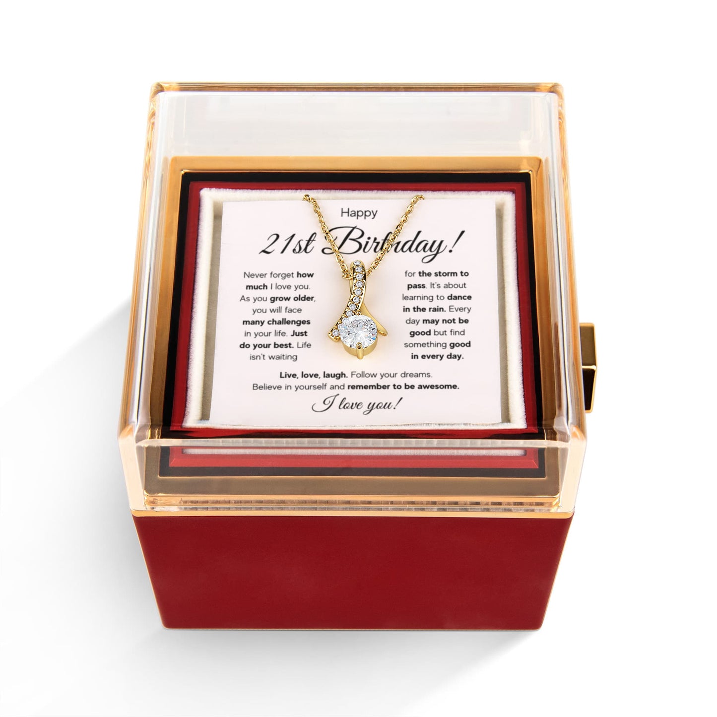 21ST BIRTHDAY RAIN ALLURING NECKLACE ROSE BOX GIFT SET