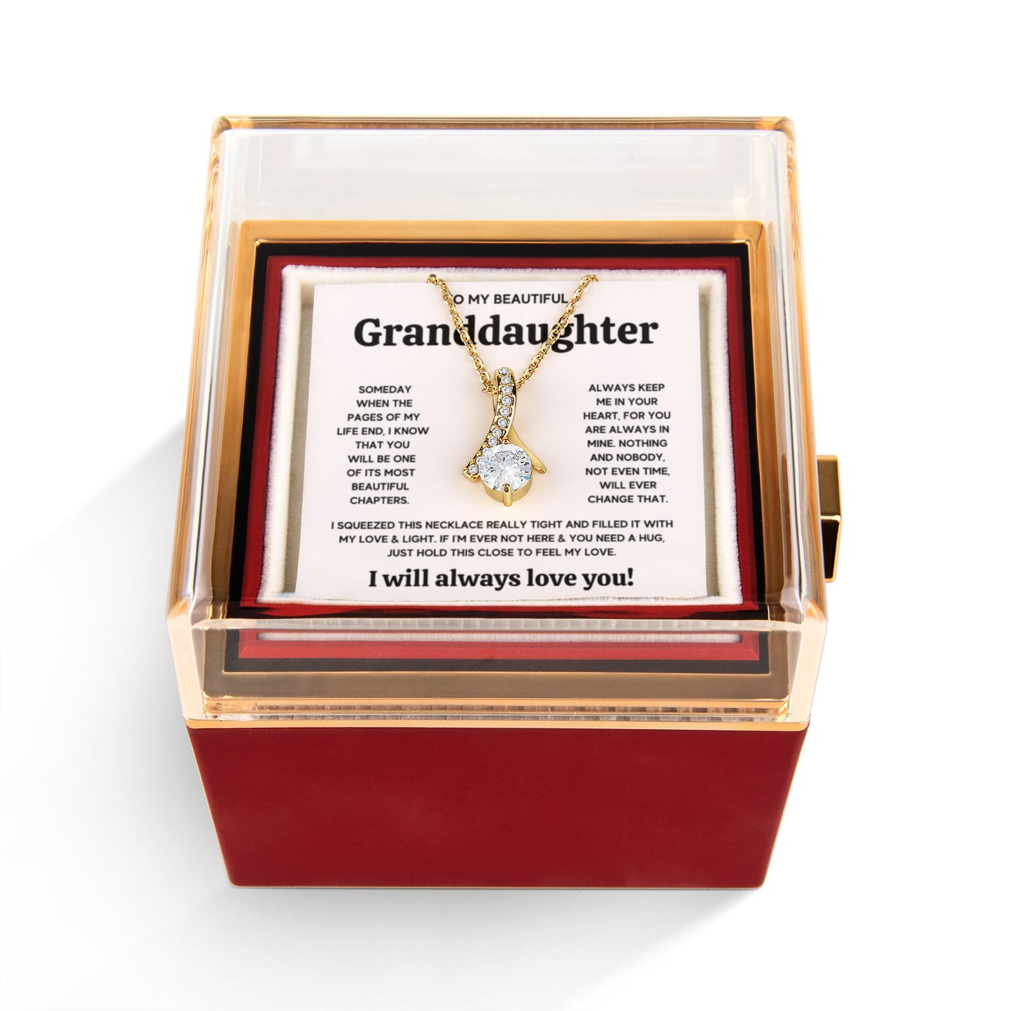 TO MY GRANDDAUGHTER SQUEEZED ALLURING NECKLACE ROSE GIFT SET