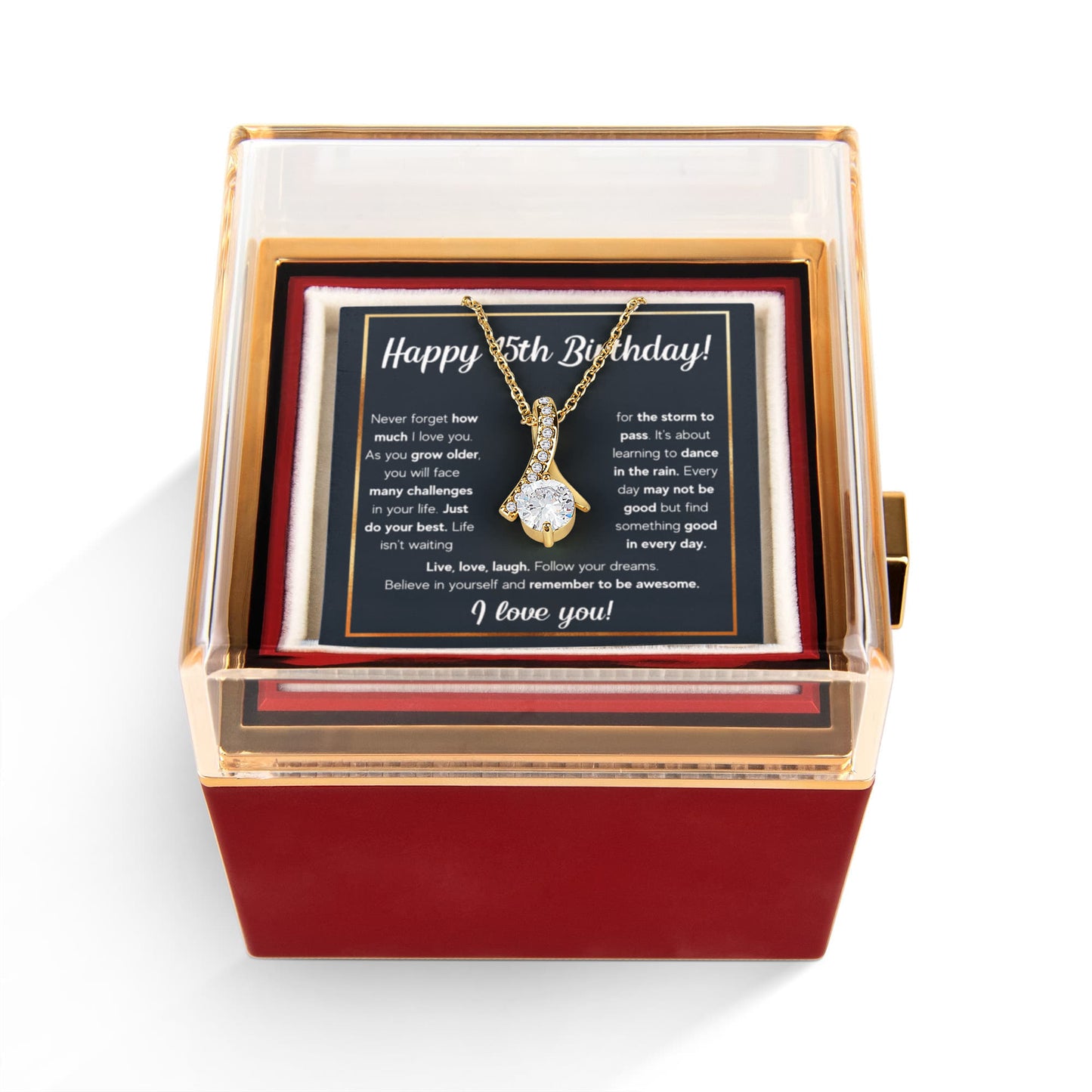 HAPPY 15TH BIRTHDAY RAIN ALLURING NECKLACE ROSE BOX GIFT SET