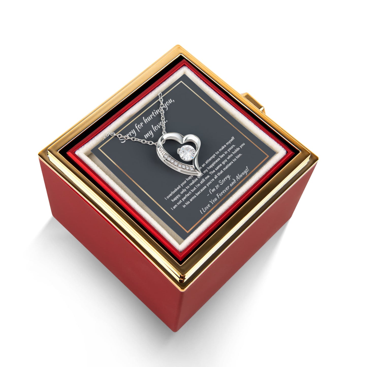 I'M SORRY HAPPINESS FOREVER LOVE NECKLACE ROSE BOX GIFT SET