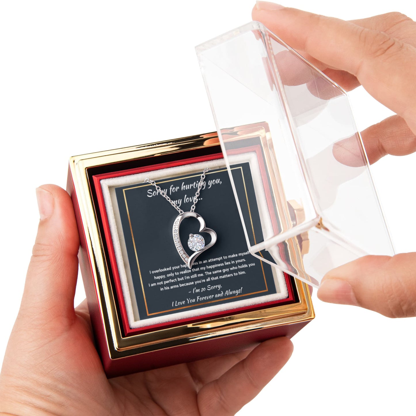 I'M SORRY HAPPINESS FOREVER LOVE NECKLACE ROSE BOX GIFT SET