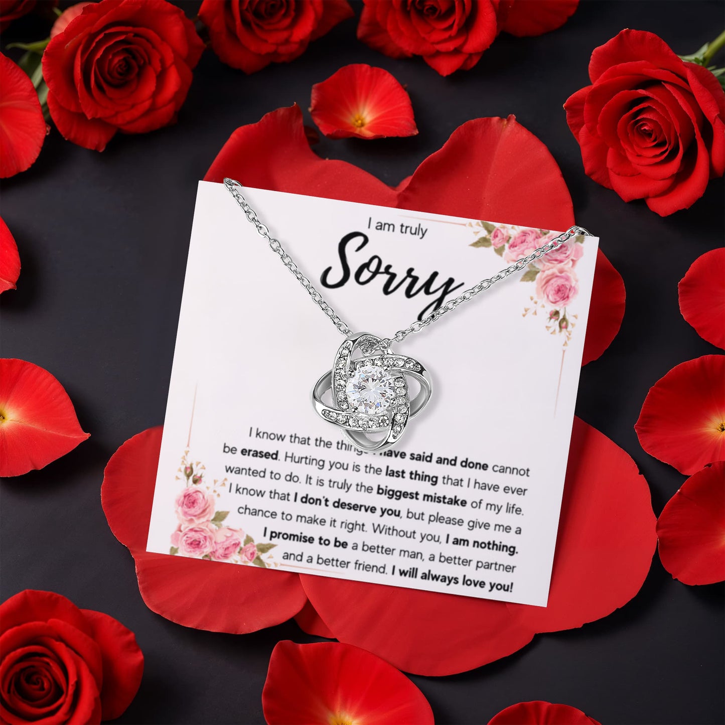 I'M SORRY MISTAKE LOVE KNOT NECKLACE ROSE BOX GIFT SET