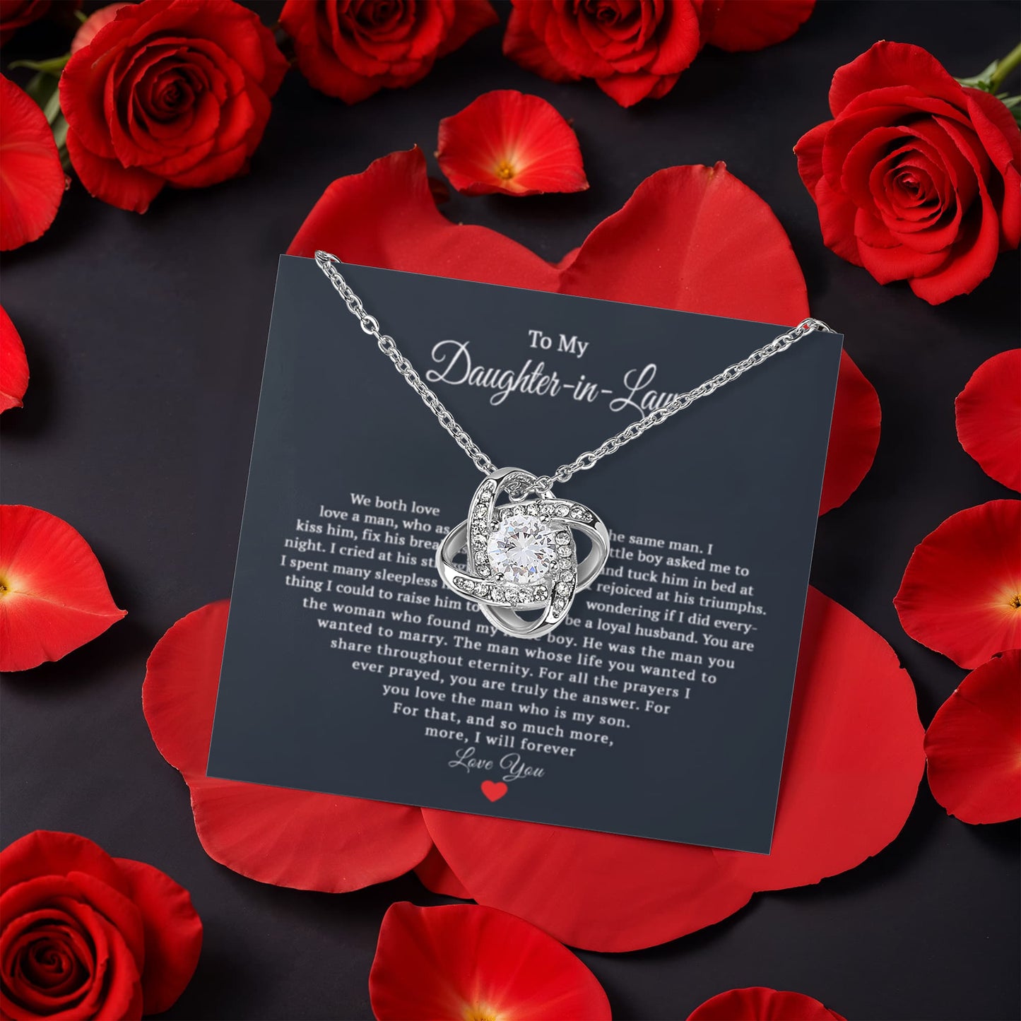 TO MY DAUGHTER IN LAW PRAYERS LOVE KNOT NECKLACE ROSE BOX GIFT SET