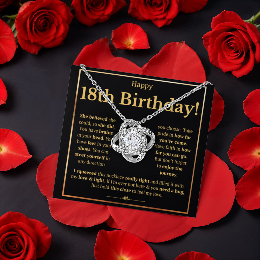 18TH BIRTHDAY SQUEEZED LOVE KNOT NECKLACE ROSE BOX GIFT SET