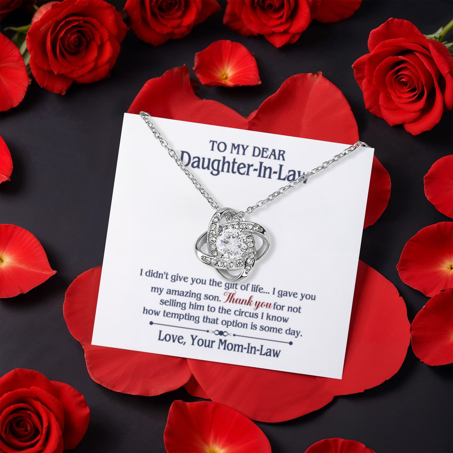 TO MY DAUGHTER IN LAW CIRCUS LOVE KNOT NECKLACE ROSE BOX GIFT SET