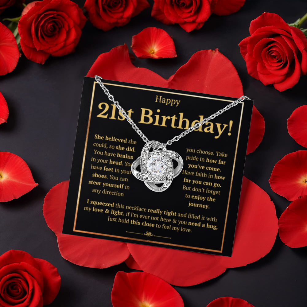 21ST BIRTHDAY SQUEEZED LOVE KNOT NECKLACE ROSE BOX GIFT SET