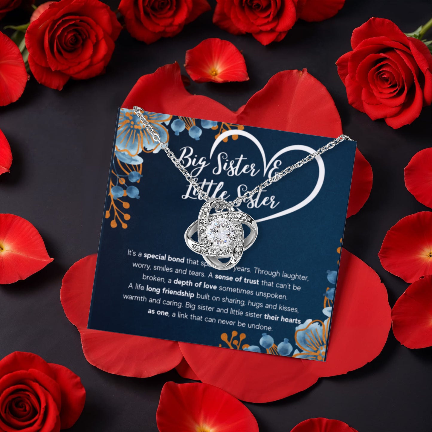 TO MY SISTER BOND KNOT NECKLACE ROSE BOX GIFT SET