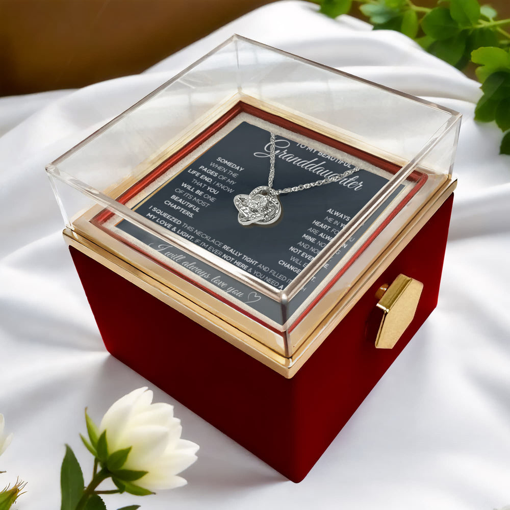 TO MY GRANDDAUGHTER SQUEEZED LOVE KNOT NECKLACE ROSE BOX GIFT SET