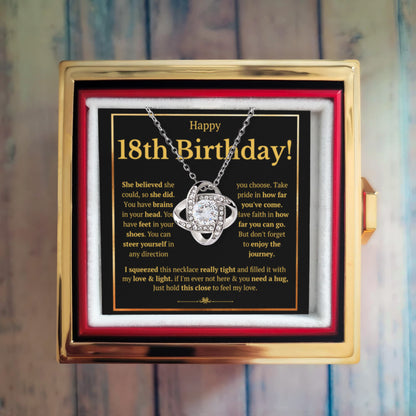 18TH BIRTHDAY SQUEEZED LOVE KNOT NECKLACE ROSE BOX GIFT SET