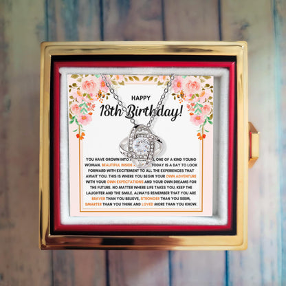 18TH BIRTHDAY DREAMS LOVE KNOT NECKLACE ROSE BOX GIFT SET