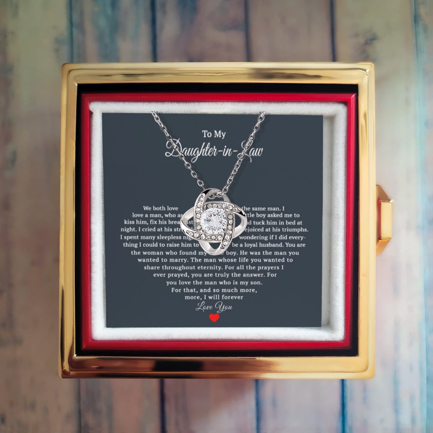 TO MY DAUGHTER IN LAW PRAYERS LOVE KNOT NECKLACE ROSE BOX GIFT SET