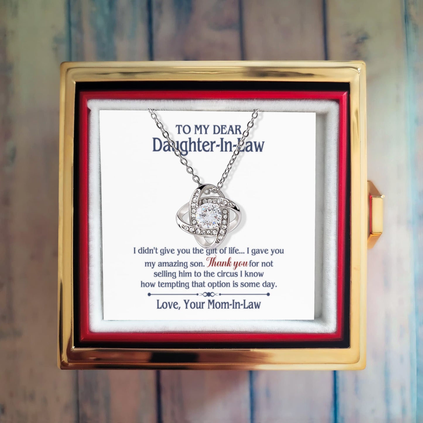 TO MY DAUGHTER IN LAW CIRCUS LOVE KNOT NECKLACE ROSE BOX GIFT SET