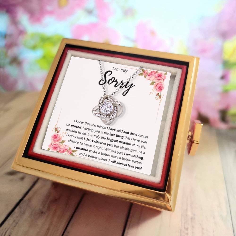 I'M SORRY MISTAKE LOVE KNOT NECKLACE ROSE BOX GIFT SET