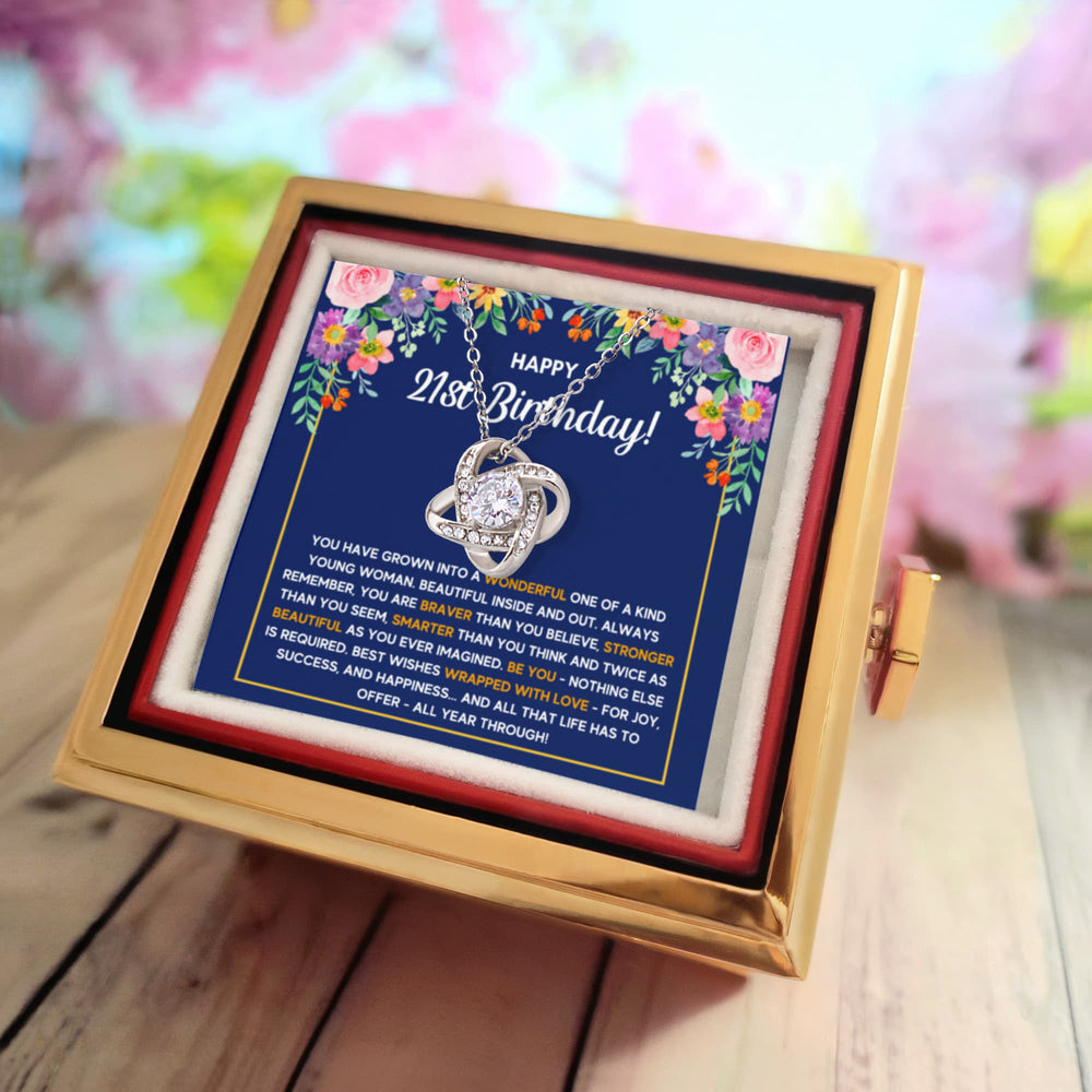 21ST BIRTHDAY WRAPPED LOVE KNOT NECKLACE ROSE BOX GIFT SET