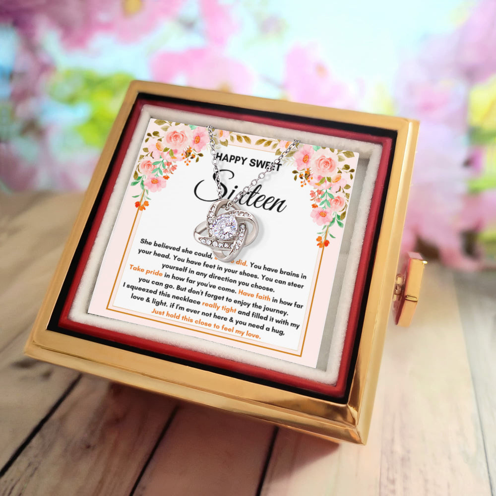 16TH BIRTHDAY DIRECTION SQUEEZED LOVE KNOT NECKLACE ROSE BOX GIFT SET
