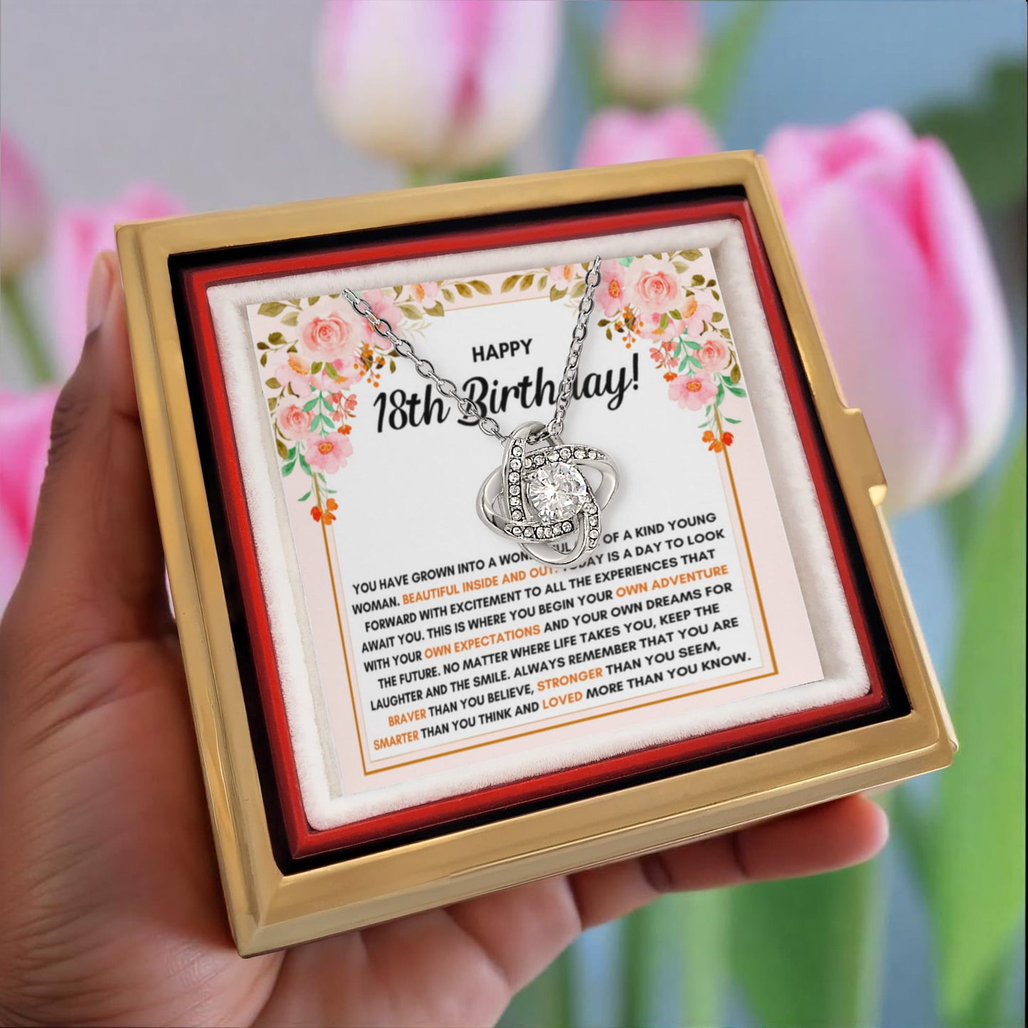 18TH BIRTHDAY DREAMS LOVE KNOT NECKLACE ROSE BOX GIFT SET