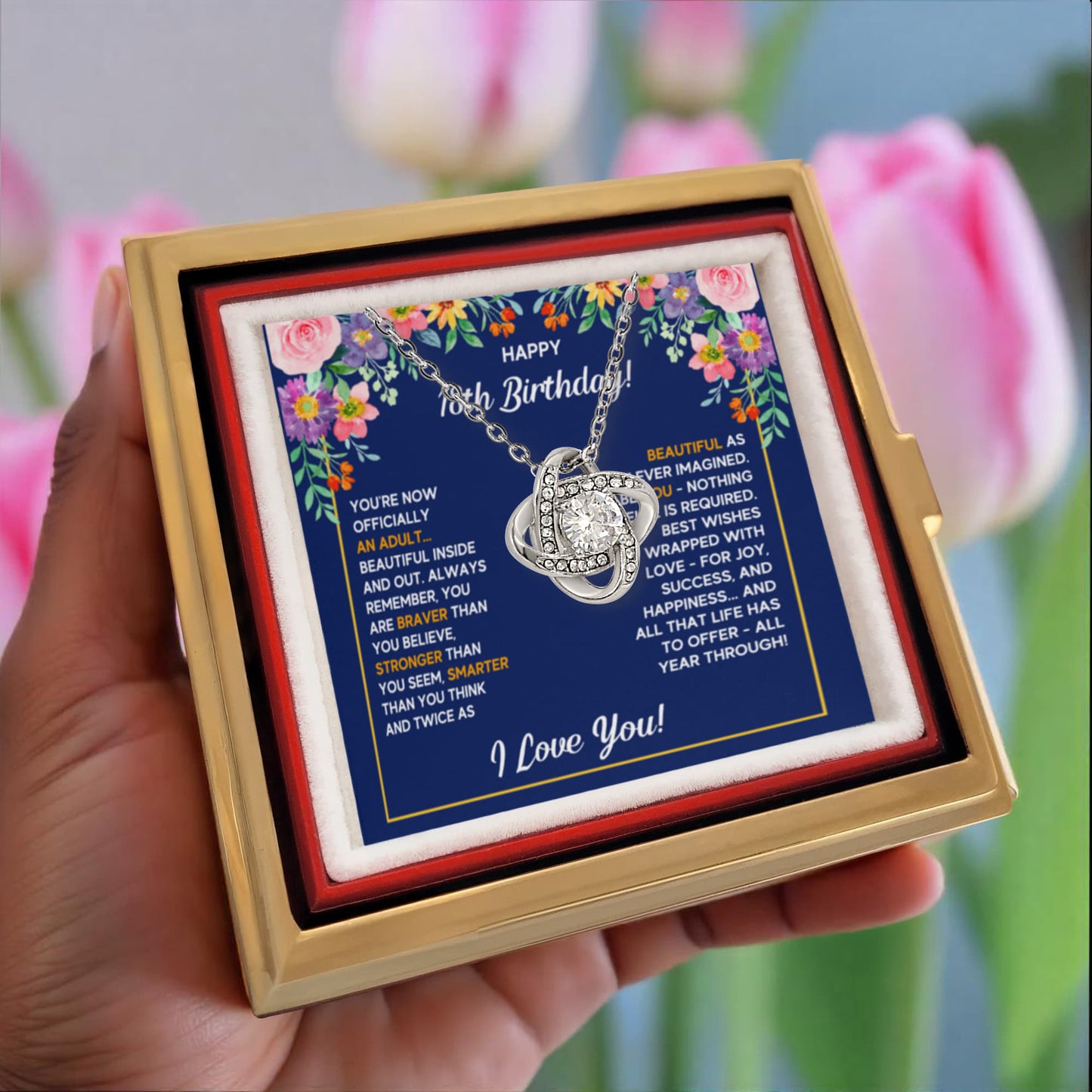 18TH BIRTHDAY WRAPPED LOVE KNOT NECKLACE ROSE BOX GIFT SET