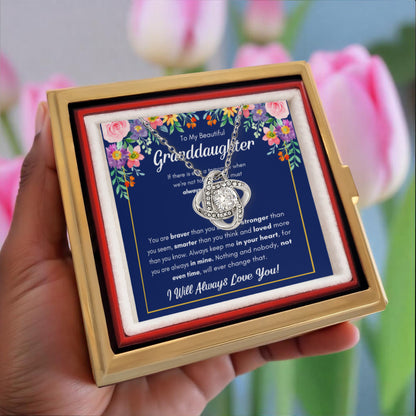 TO MY GRANDDAUGHTER BRAVER LOVE KNOT NECKLACE ROSE BOX GIFT SET