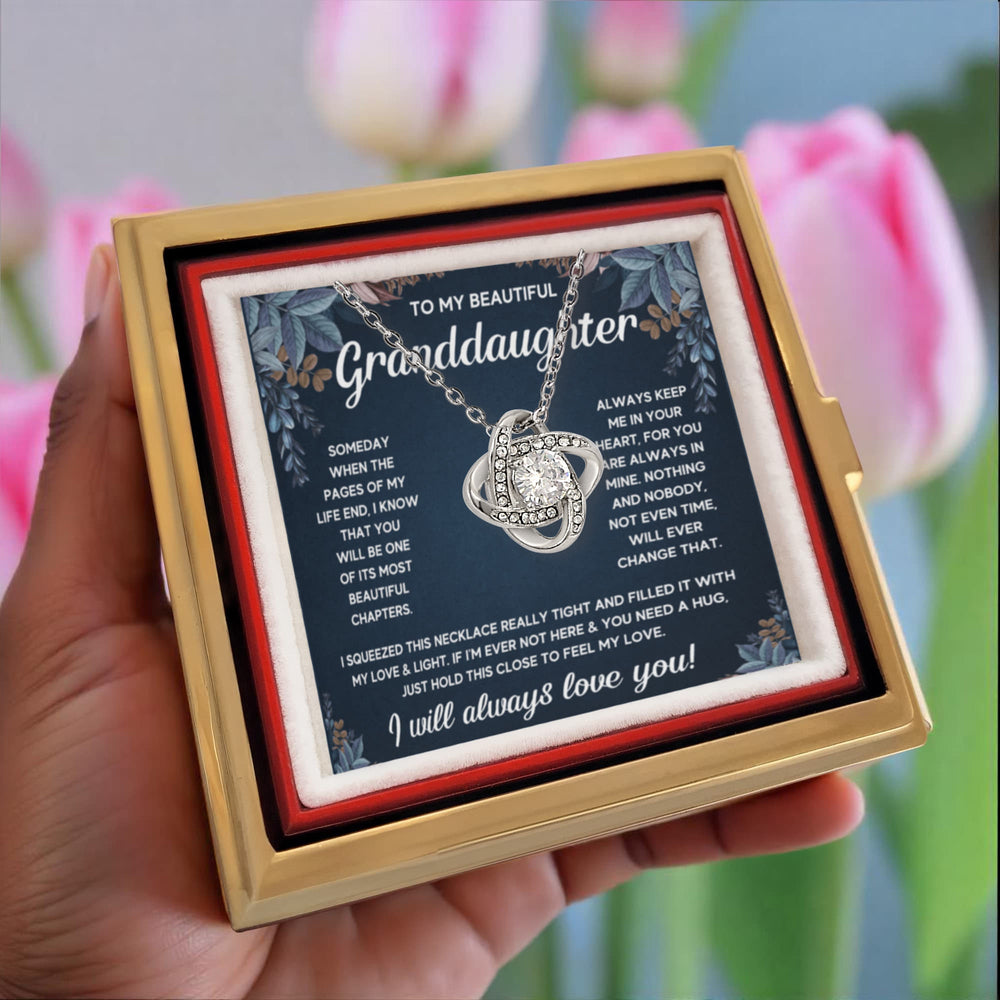 TO MY GRANDDAUGHTER SQUEEZED LOVE KNOT NECKLACE ROSE BOX GIFT SET