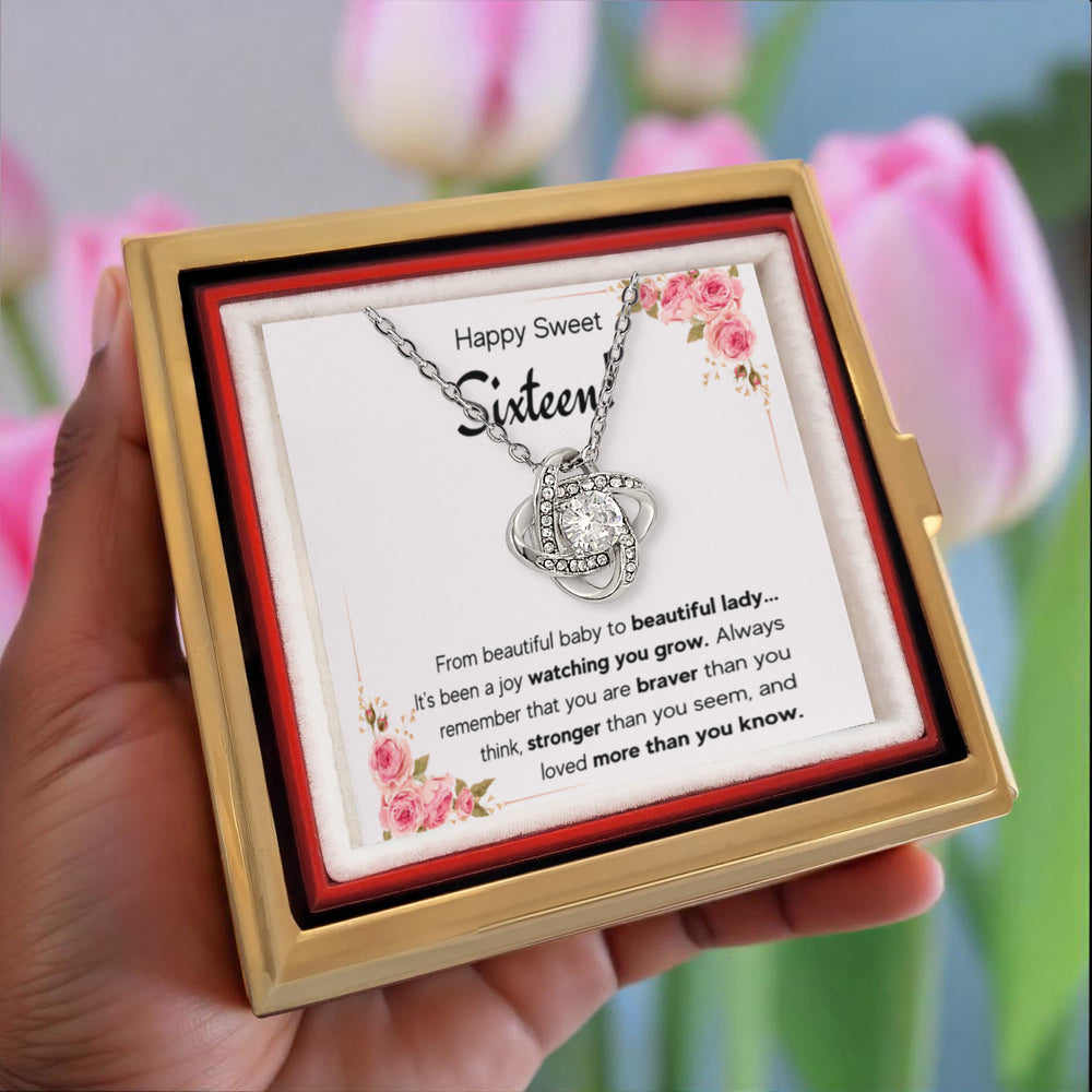 HAPPY SWEET SIXTEEN JOY LOVE KNOT NECKLACE ROSE BOX GIFT SET