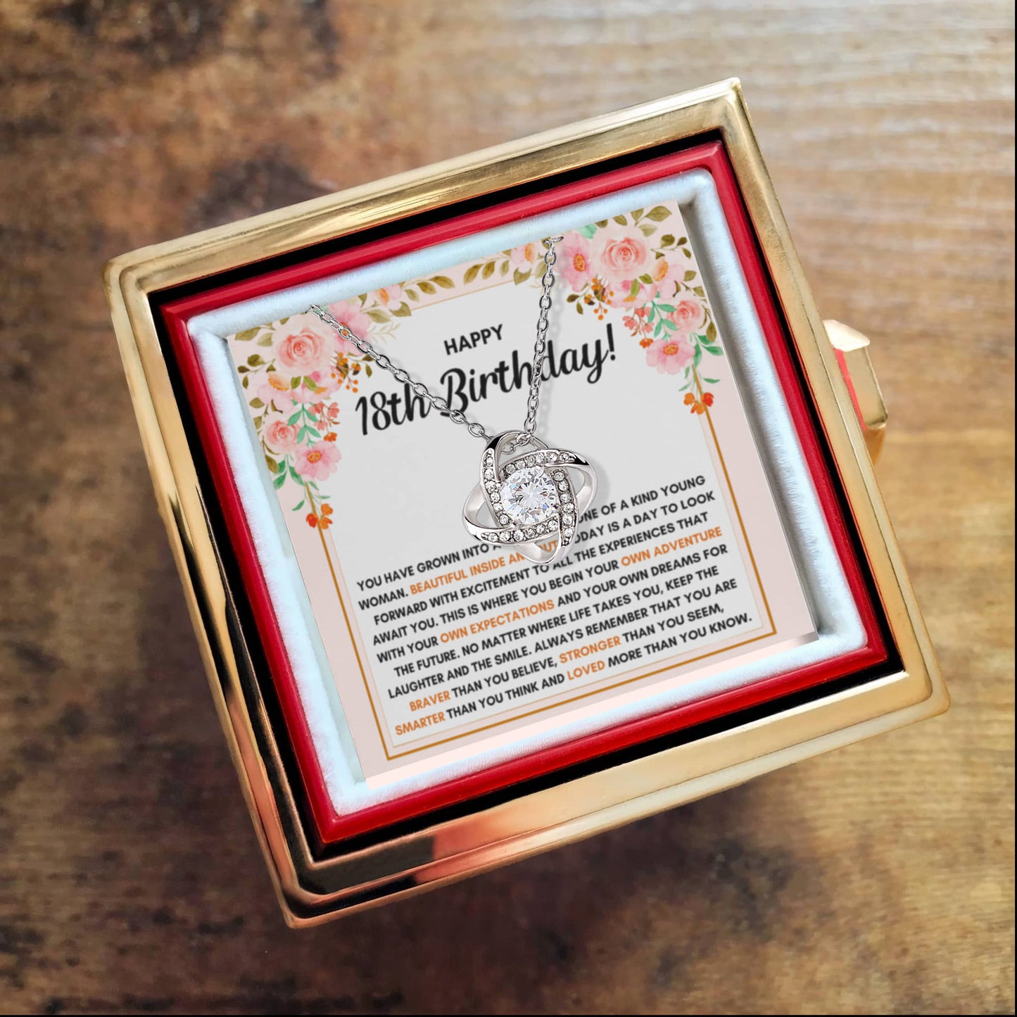 18TH BIRTHDAY DREAMS LOVE KNOT NECKLACE ROSE BOX GIFT SET