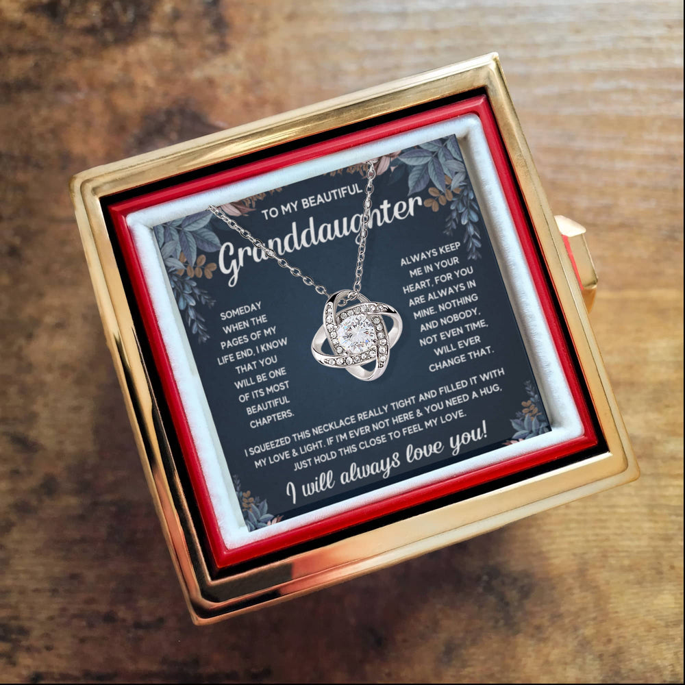TO MY GRANDDAUGHTER SQUEEZED LOVE KNOT NECKLACE ROSE BOX GIFT SET
