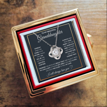 TO MY GRANDDAUGHTER SQUEEZED LOVE KNOT NECKLACE ROSE BOX GIFT SET