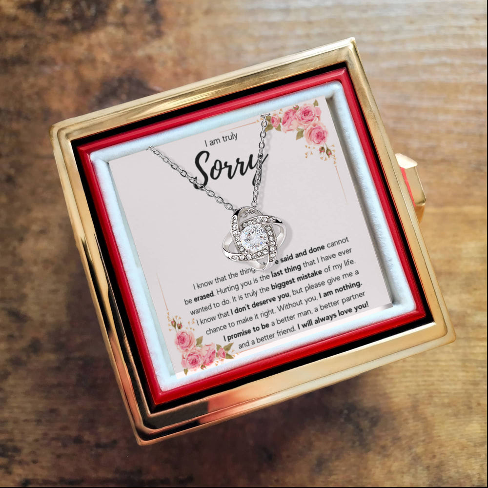 I'M SORRY MISTAKE LOVE KNOT NECKLACE ROSE BOX GIFT SET
