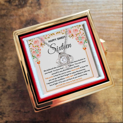16TH BIRTHDAY DIRECTION SQUEEZED LOVE KNOT NECKLACE ROSE BOX GIFT SET