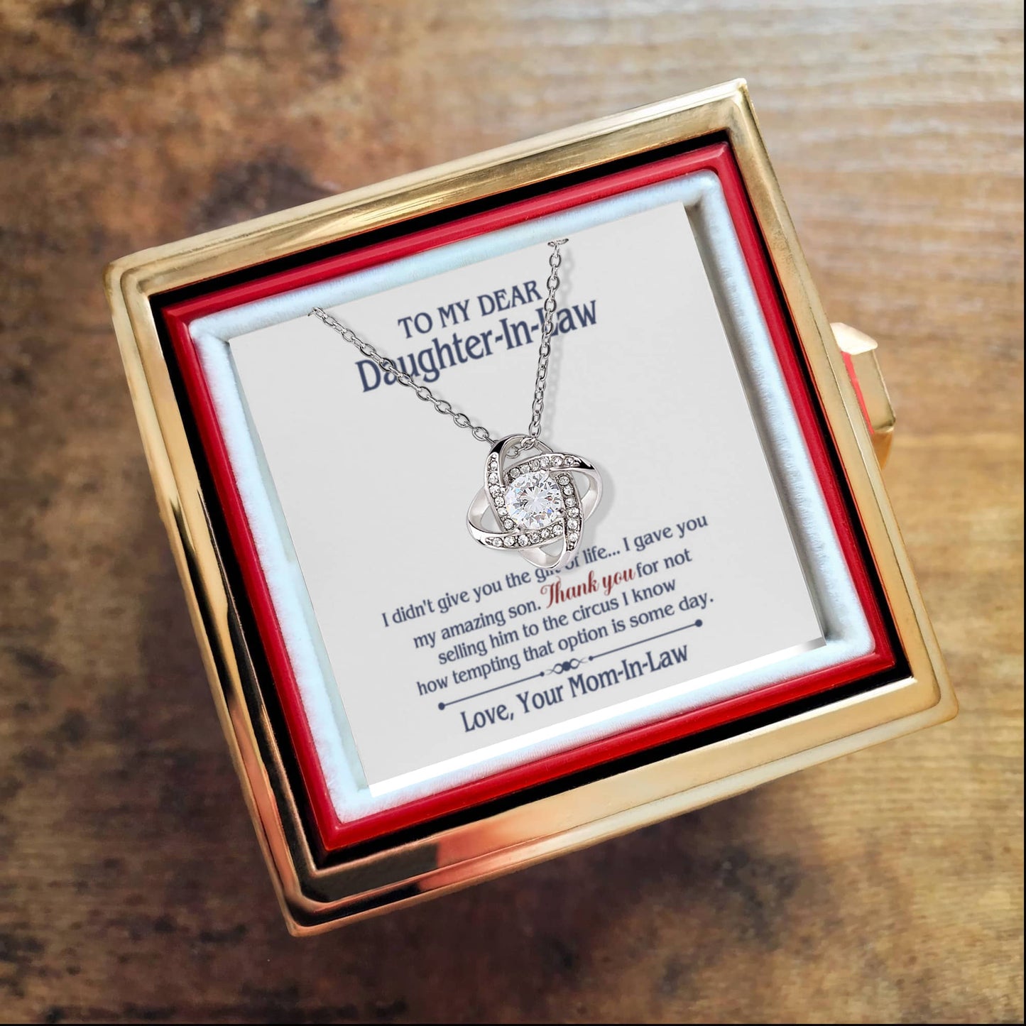 TO MY DAUGHTER IN LAW CIRCUS LOVE KNOT NECKLACE ROSE BOX GIFT SET