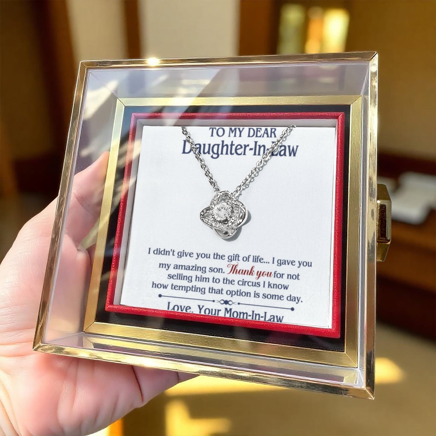 TO MY DAUGHTER IN LAW CIRCUS LOVE KNOT NECKLACE ROSE BOX GIFT SET