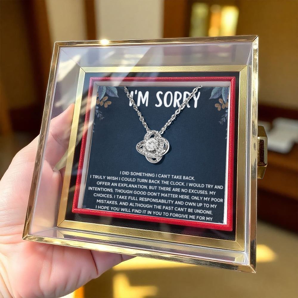 I'M SORRY POOR CHOICES LOVE KNOT NECKLACE ROSE BOX GIFT SET