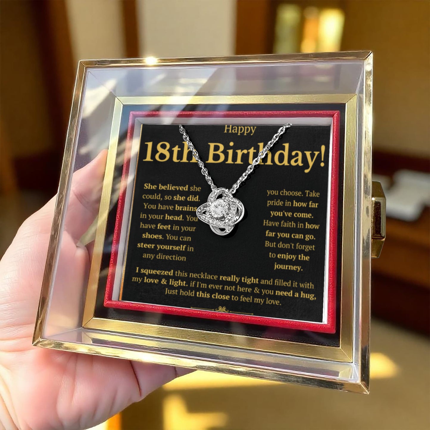 18TH BIRTHDAY SQUEEZED LOVE KNOT NECKLACE ROSE BOX GIFT SET
