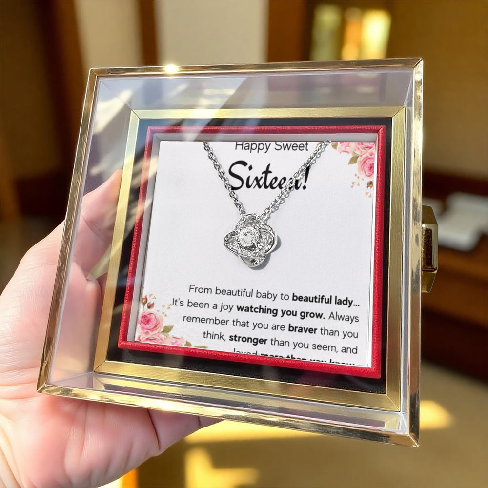 HAPPY SWEET SIXTEEN JOY LOVE KNOT NECKLACE ROSE BOX GIFT SET