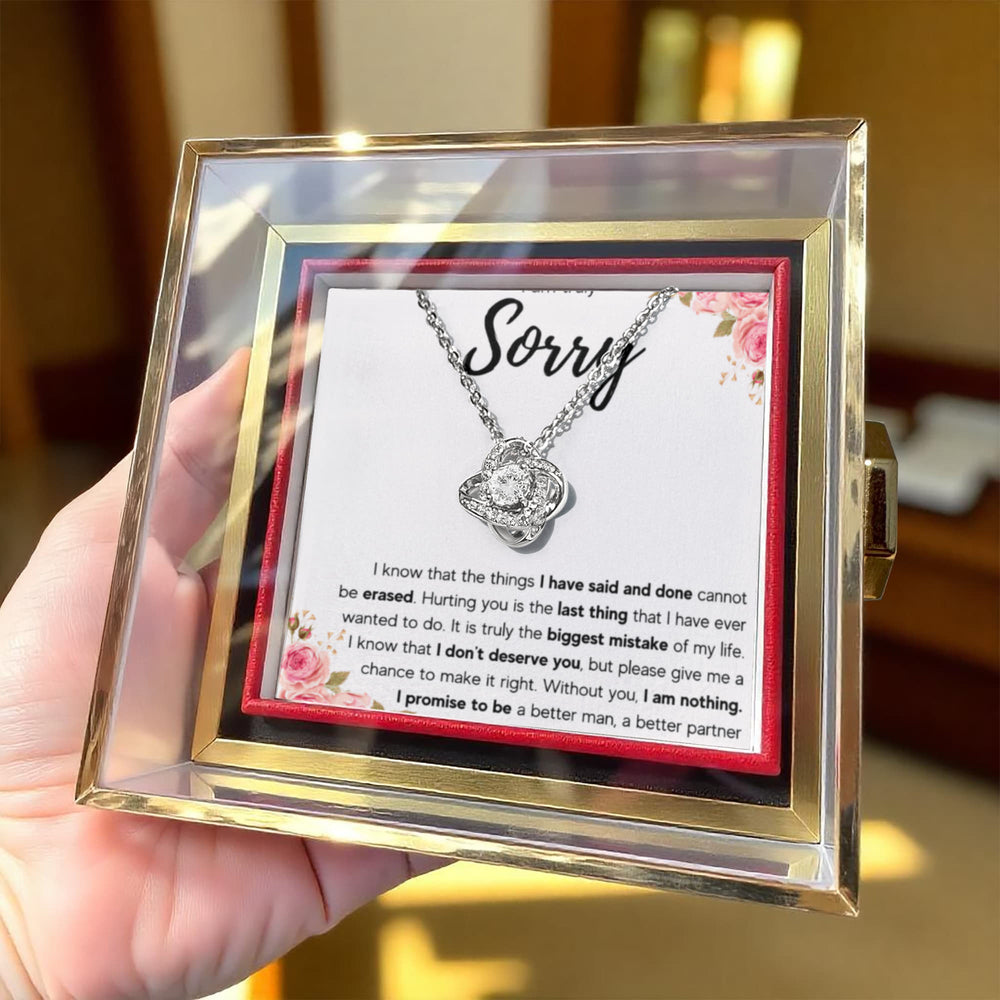 I'M SORRY MISTAKE LOVE KNOT NECKLACE ROSE BOX GIFT SET