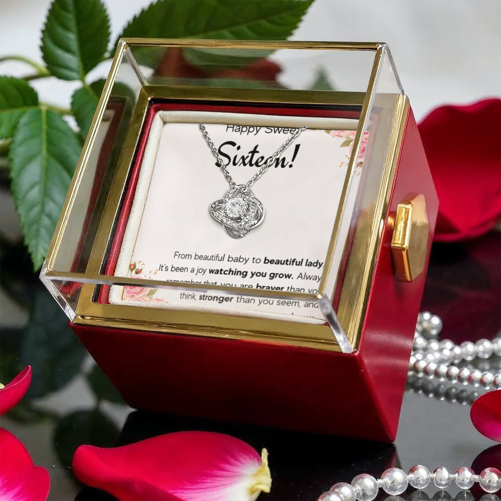 HAPPY SWEET SIXTEEN JOY LOVE KNOT NECKLACE ROSE BOX GIFT SET