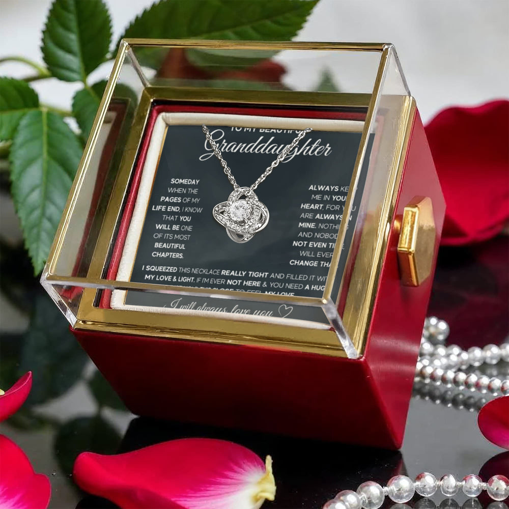 TO MY GRANDDAUGHTER SQUEEZED LOVE KNOT NECKLACE ROSE BOX GIFT SET