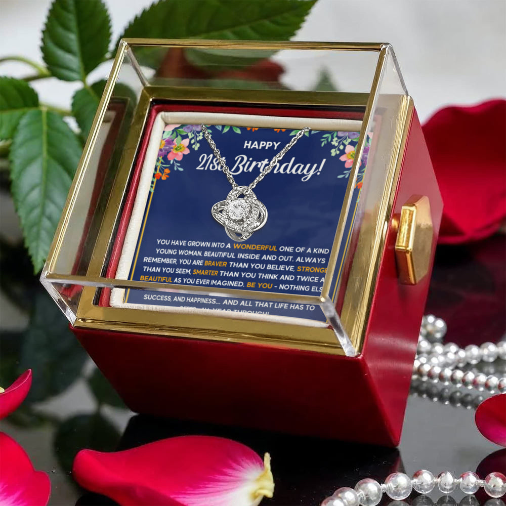 21ST BIRTHDAY WRAPPED LOVE KNOT NECKLACE ROSE BOX GIFT SET