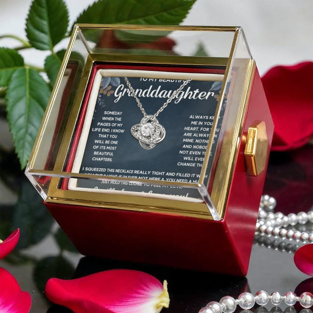 TO MY GRANDDAUGHTER SQUEEZED LOVE KNOT NECKLACE ROSE BOX GIFT SET