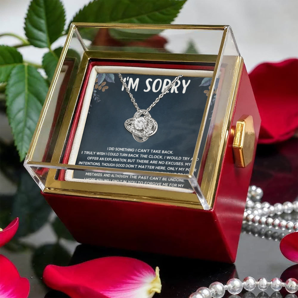 I'M SORRY POOR CHOICES LOVE KNOT NECKLACE ROSE BOX GIFT SET