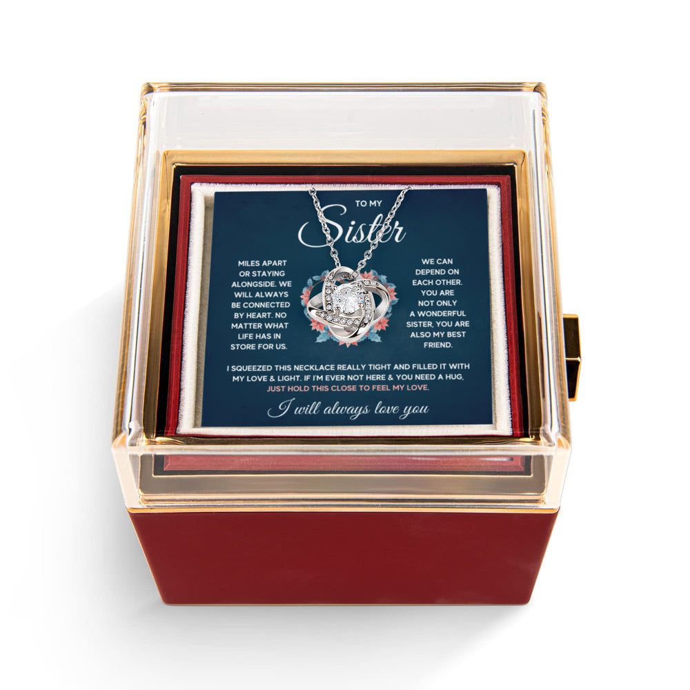 TO MY SISTER SQUEEZED LOVE KNOT NECKLACE ROSE BOX GIFT SET