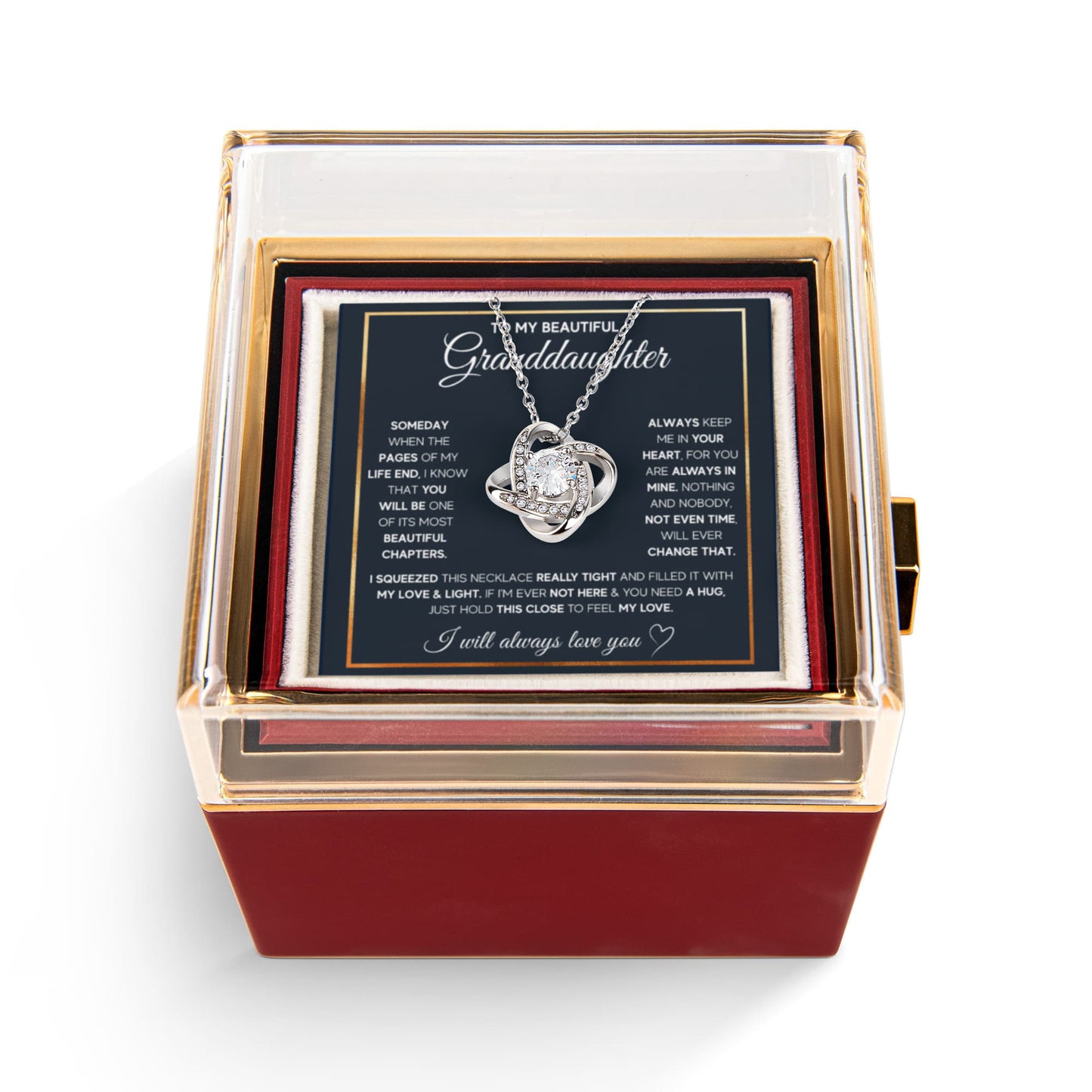 TO MY GRANDDAUGHTER SQUEEZED LOVE KNOT NECKLACE ROSE BOX GIFT SET