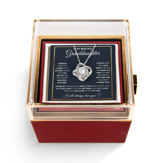 TO MY GRANDDAUGHTER SQUEEZED LOVE KNOT NECKLACE ROSE BOX GIFT SET