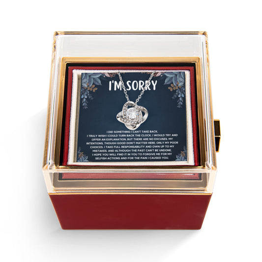 I'M SORRY POOR CHOICES LOVE KNOT NECKLACE ROSE BOX GIFT SET