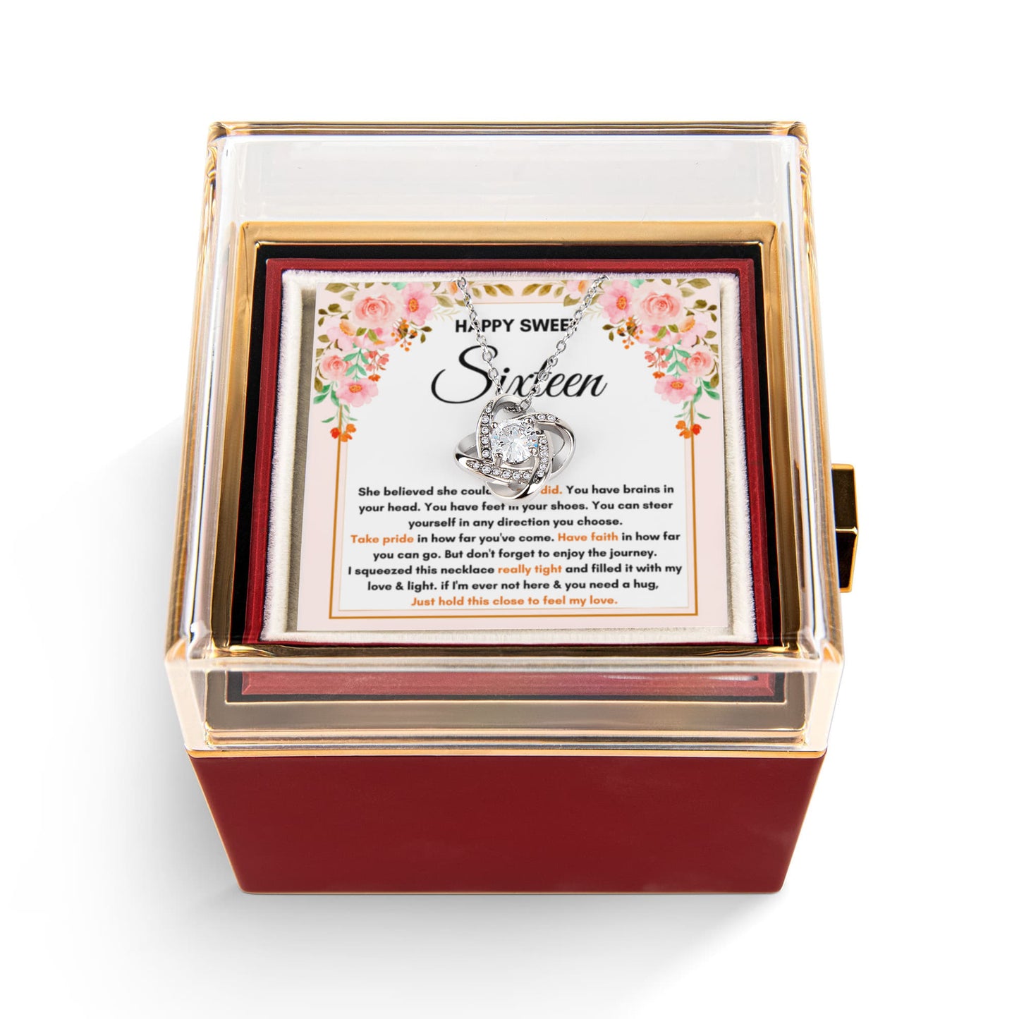16TH BIRTHDAY DIRECTION SQUEEZED LOVE KNOT NECKLACE ROSE BOX GIFT SET